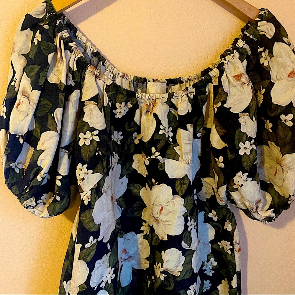 POSSE Australia Dove linen mini puff sleeve dress tropical floral print M - Picture 6 of 12